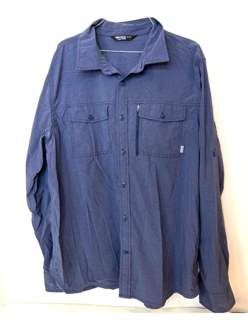 Outdoor Research Way Station Shirt Mens XL Blue Long Sleeve Hiking Travel Top